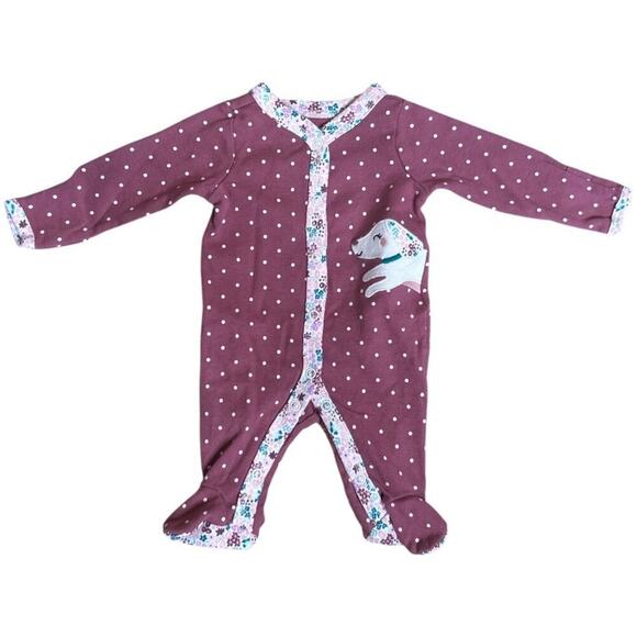 Carter's Baby Girl NB Plum Polka Dot Puppy Sleep and Play One Piece Size NB - Picture 1 of 4